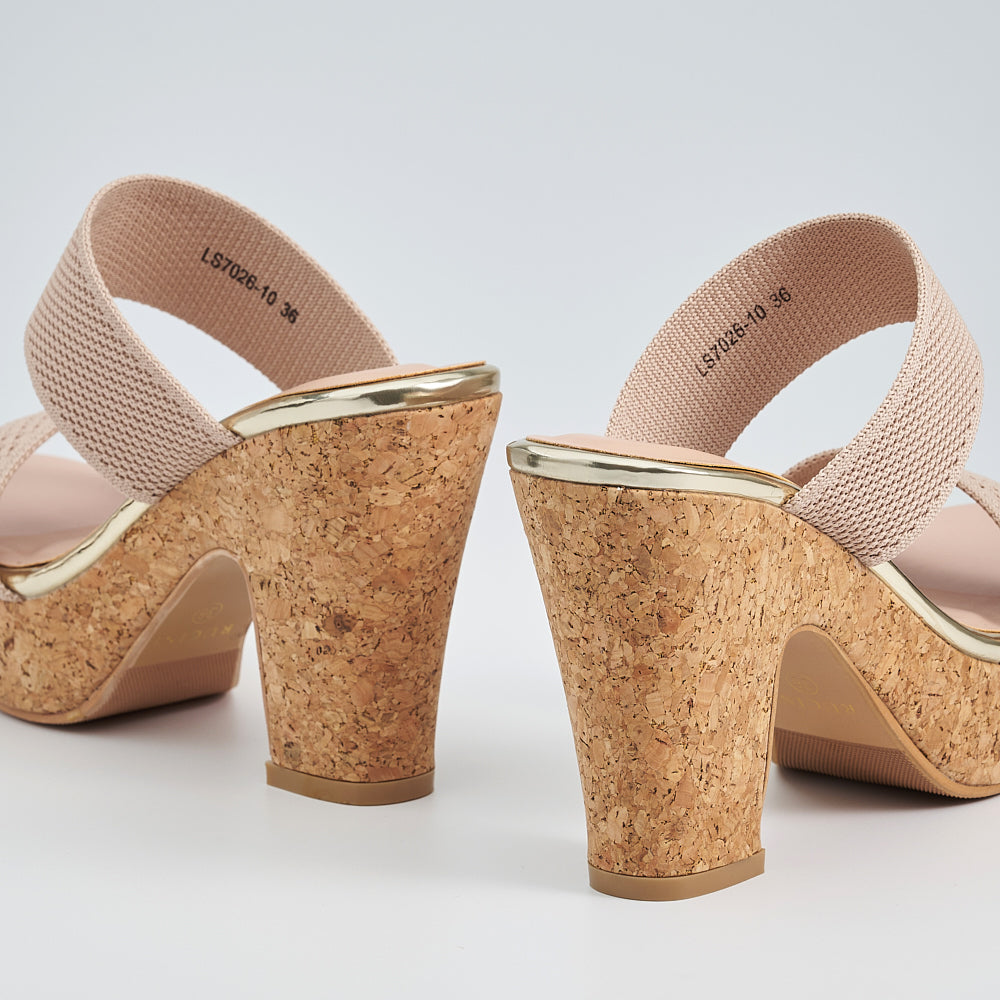 Dual Band Platform Slide On Heels