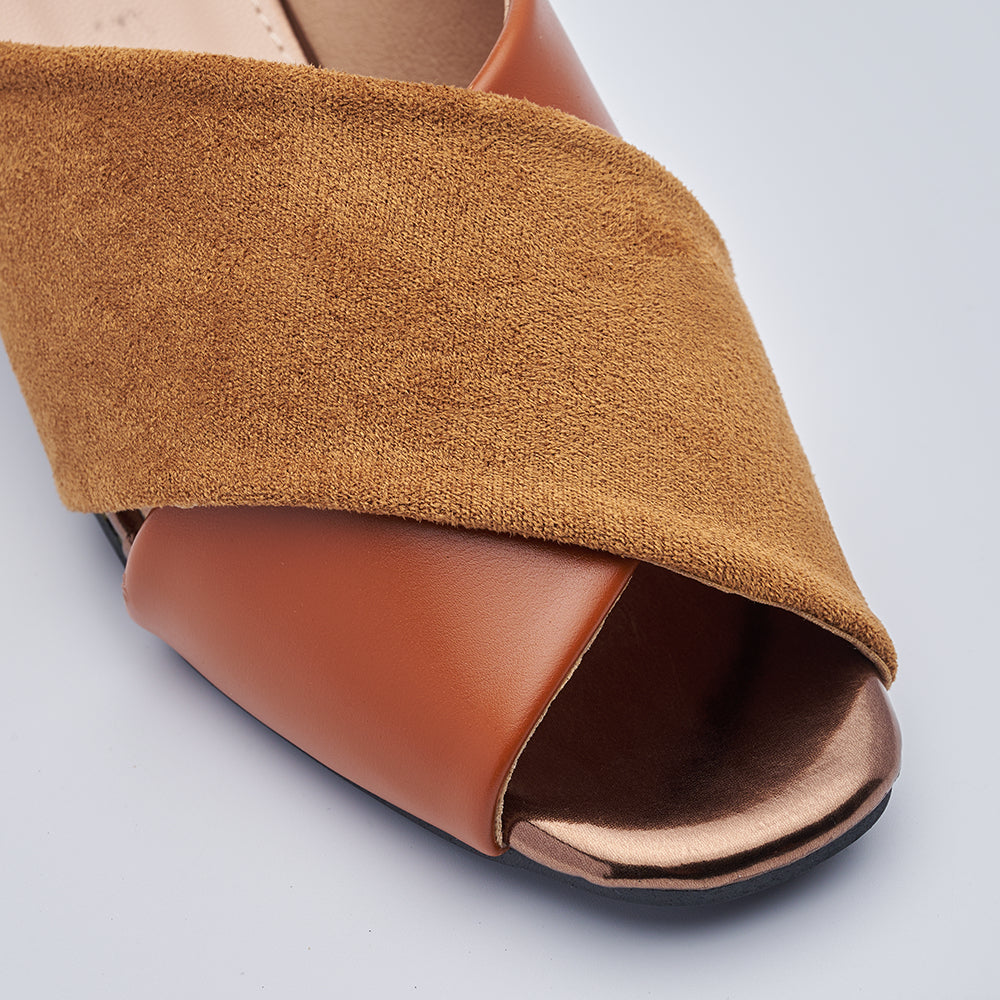 Block-Heeled Cross Band Open Toe Mules