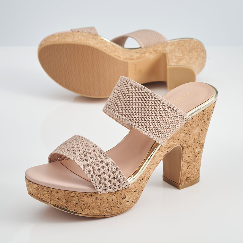 Dual Band Platform Slide On Heels
