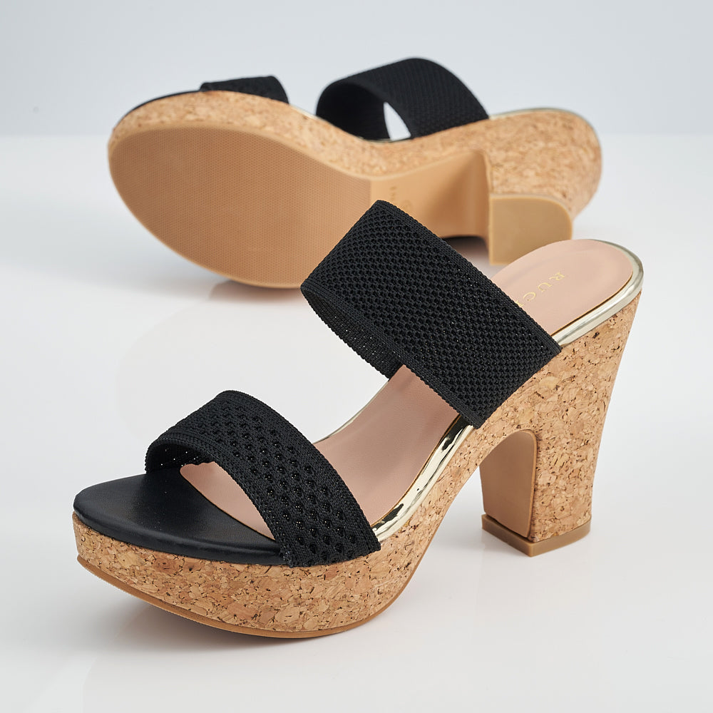 Dual Band Platform Slide On Heels