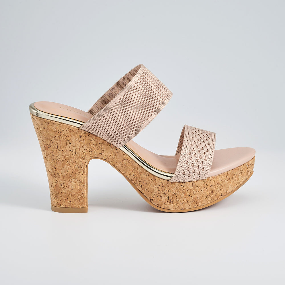 Dual Band Platform Slide On Heels