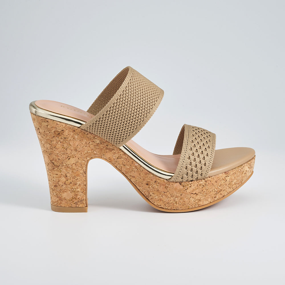 Dual Band Platform Slide On Heels