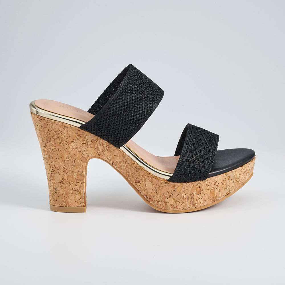 Dual Band Platform Slide On Heels