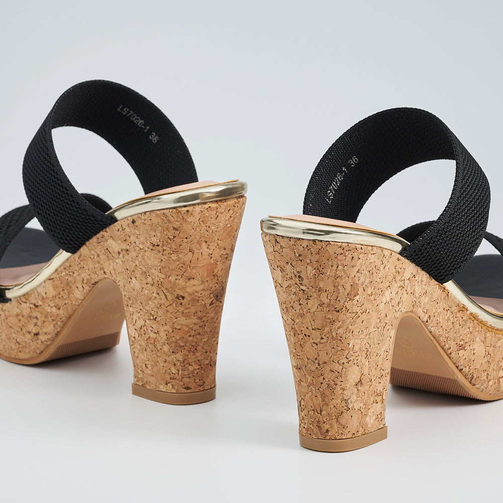 Dual Band Platform Slide On Heels