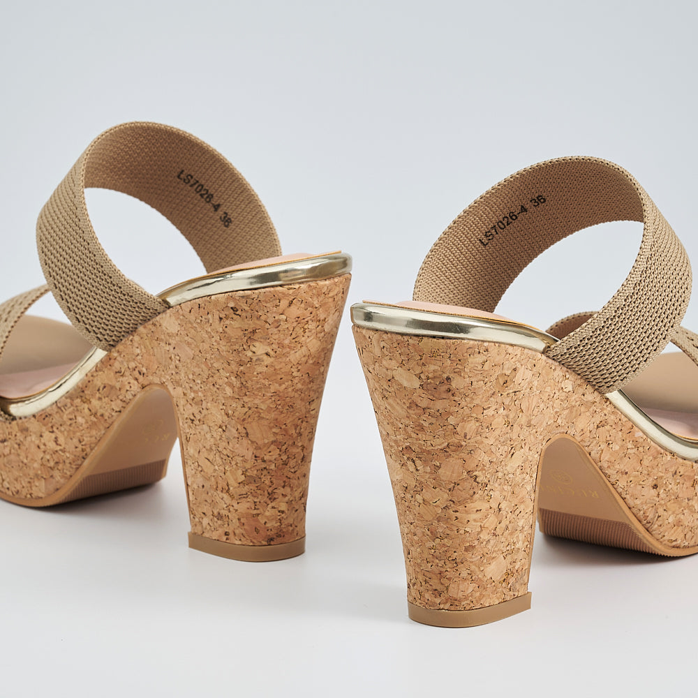 Dual Band Platform Slide On Heels