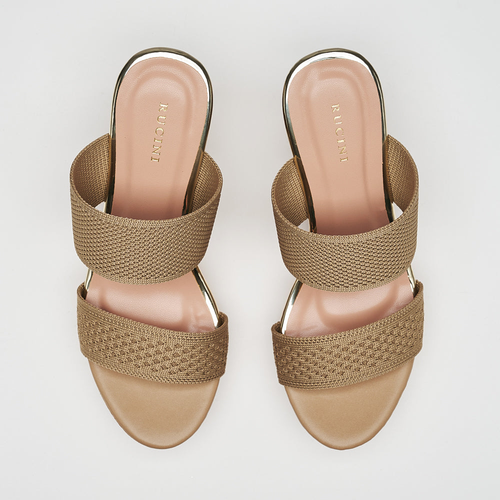 Dual Band Platform Slide On Heels