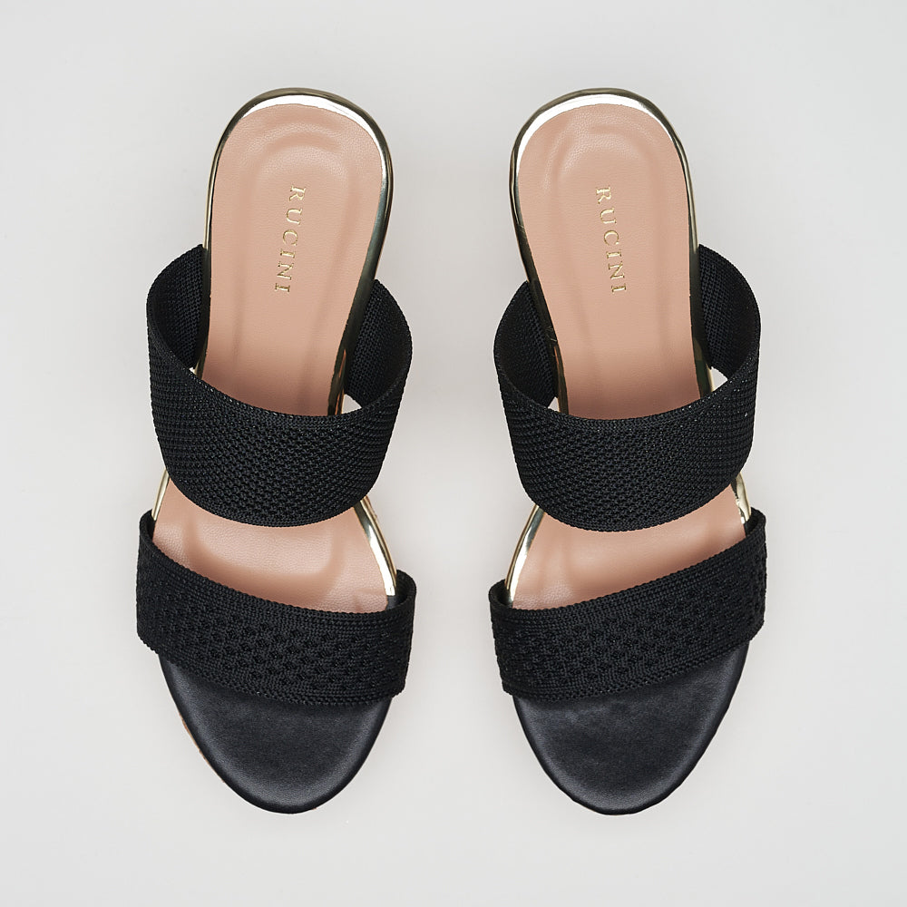 Dual Band Platform Slide On Heels
