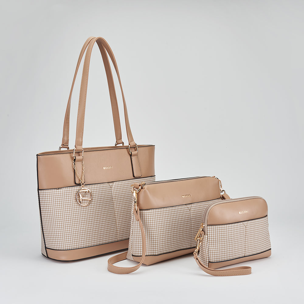 Checkered Tote Bag 3-in-1 Bundle Set