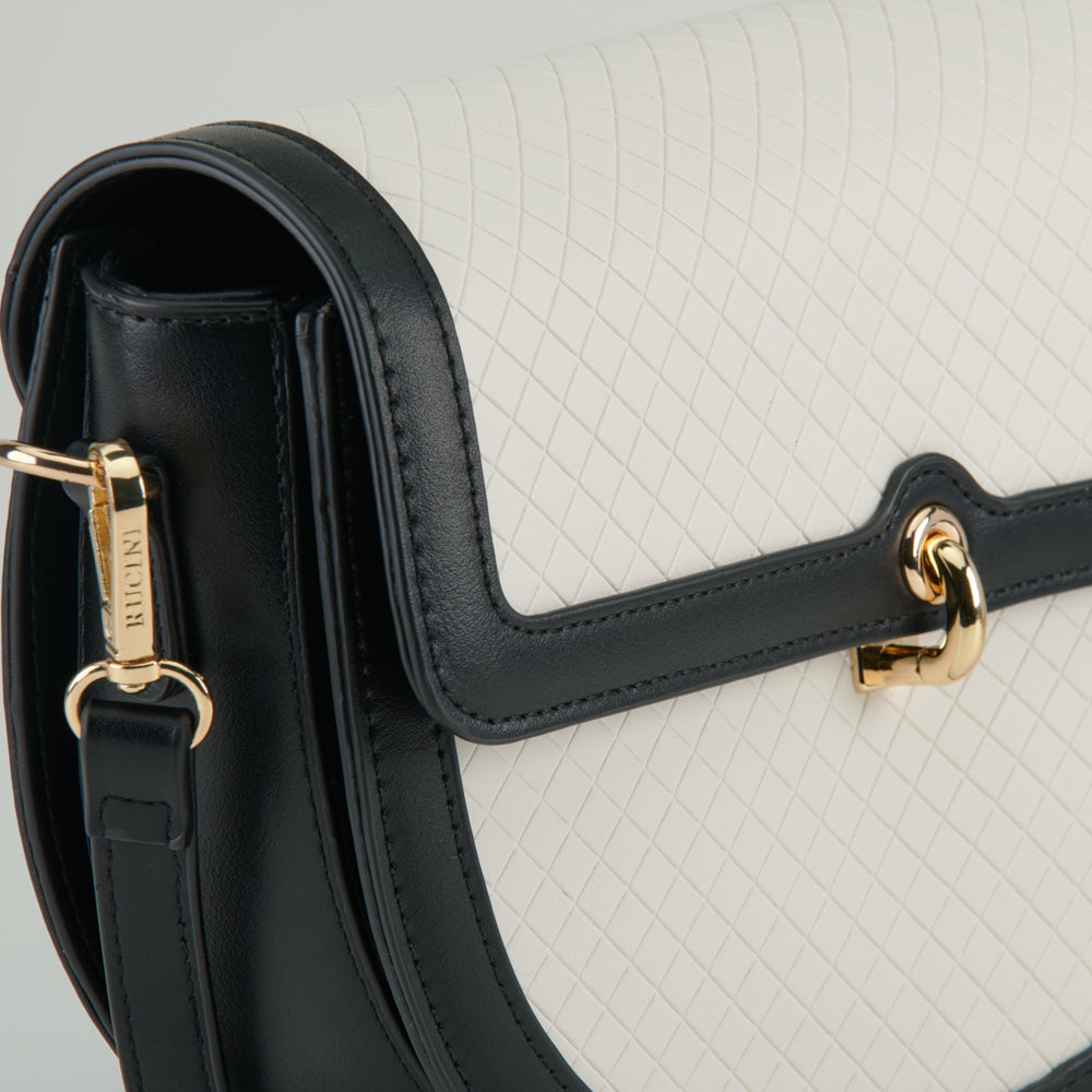 Tonal Accent Flap Satchel Sling Bag