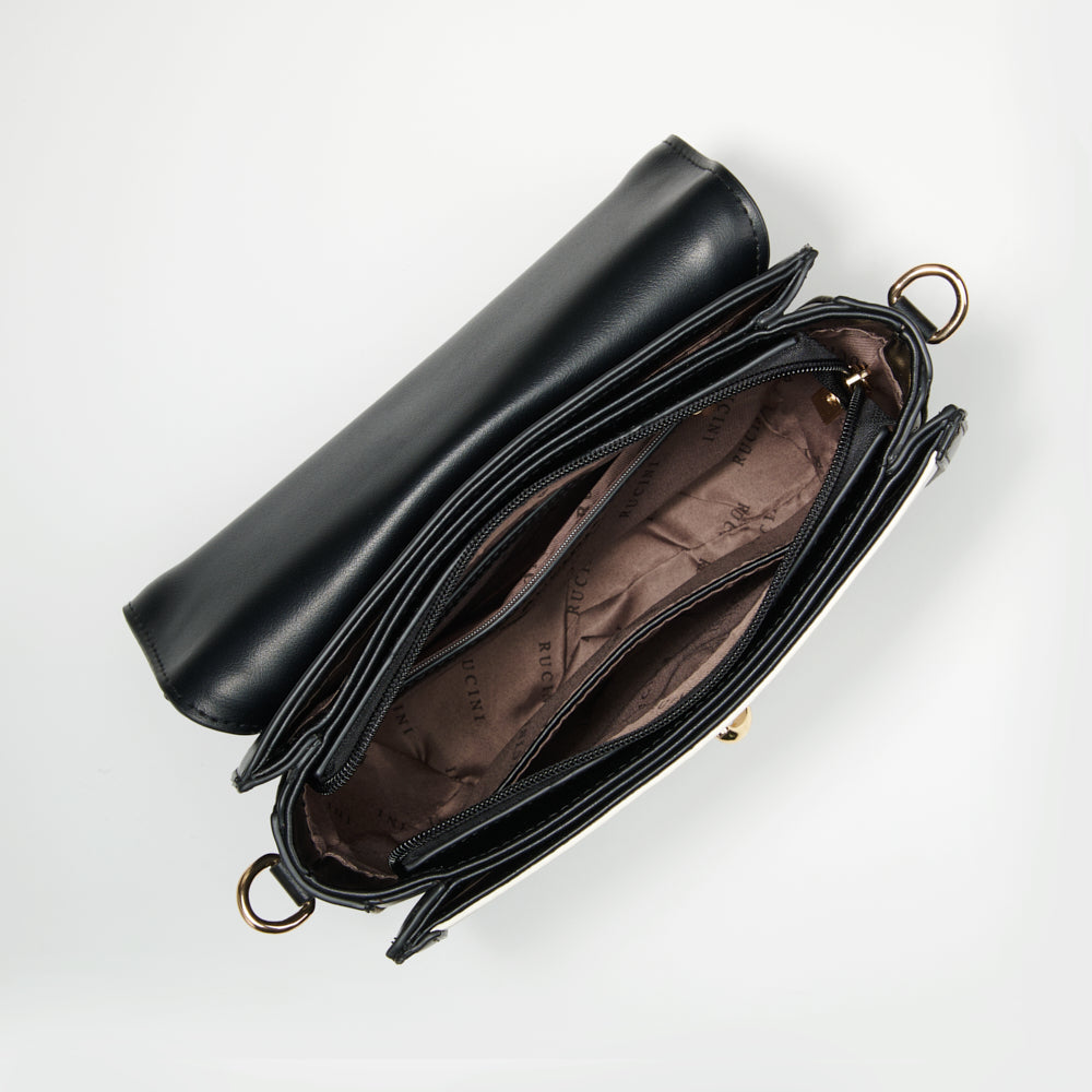 Tonal Accent Flap Satchel Sling Bag
