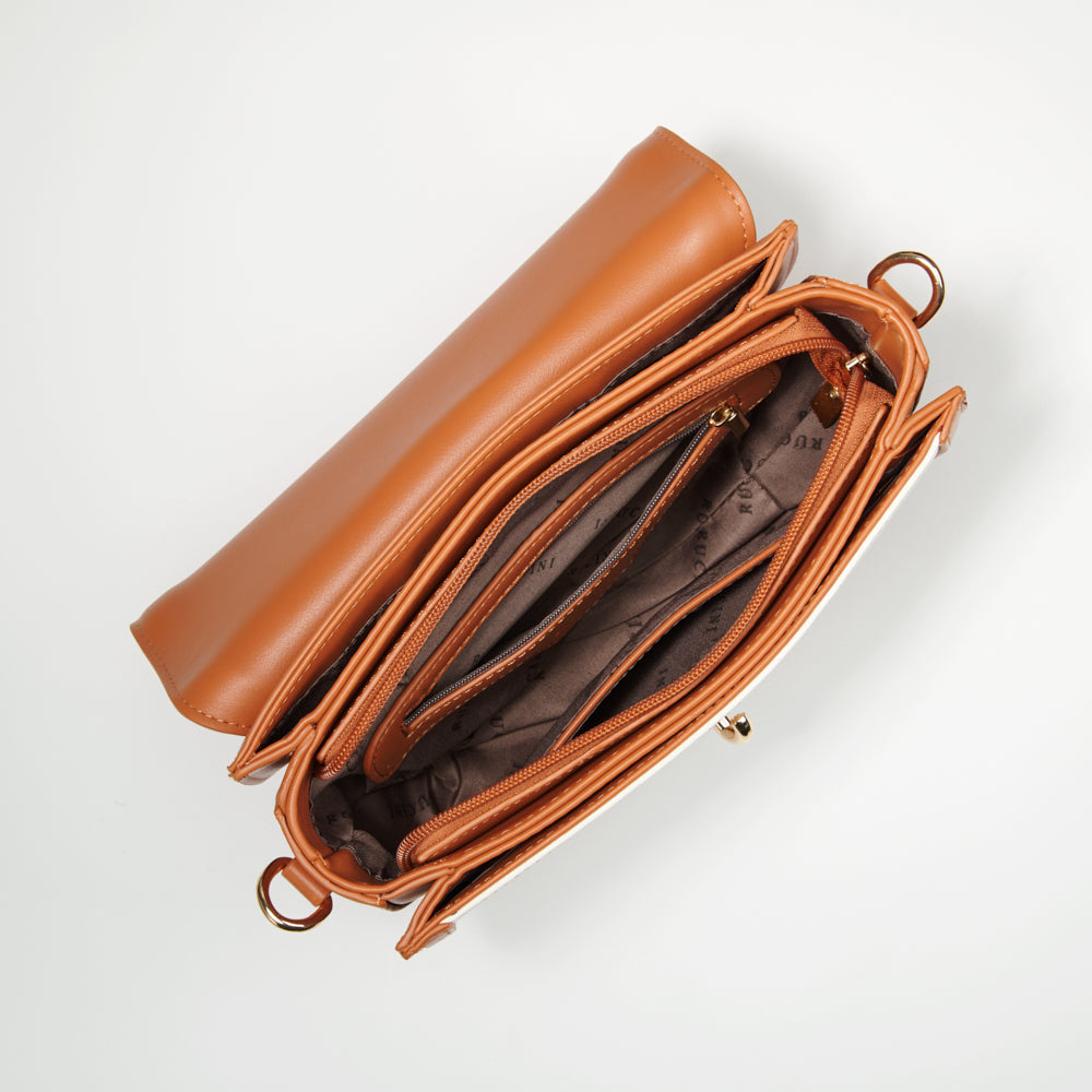 Tonal Accent Flap Satchel Sling Bag