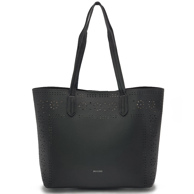 RUCINI Eloise Ladies Faux Leather Shoulder Tote Bag 2-in-1 Bundle Set