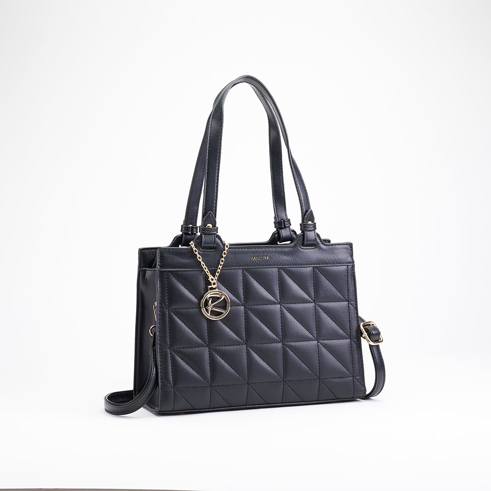 Quilted Set Square Shoulder Tote Bag