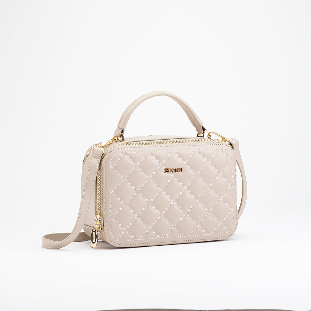 Eléa Quilted Cubic Zipper Up Crossbody Sling Bag