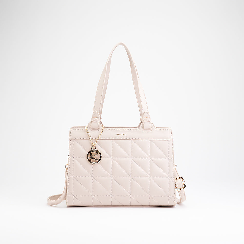 Quilted Set Square Shoulder Tote Bag