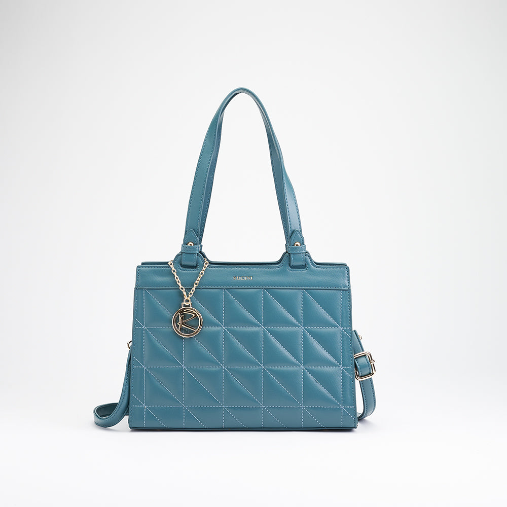 Quilted Set Square Shoulder Tote Bag