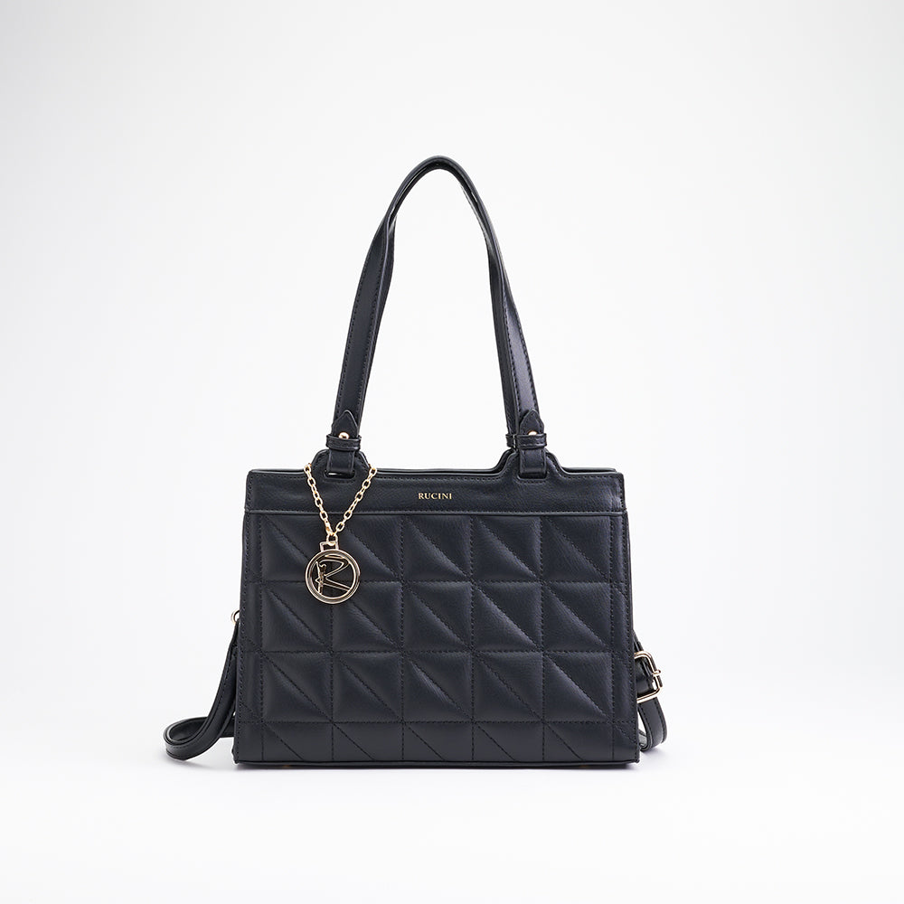 Quilted Set Square Shoulder Tote Bag