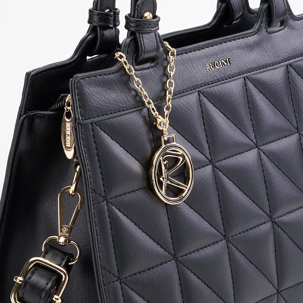 Quilted Set Square Shoulder Tote Bag