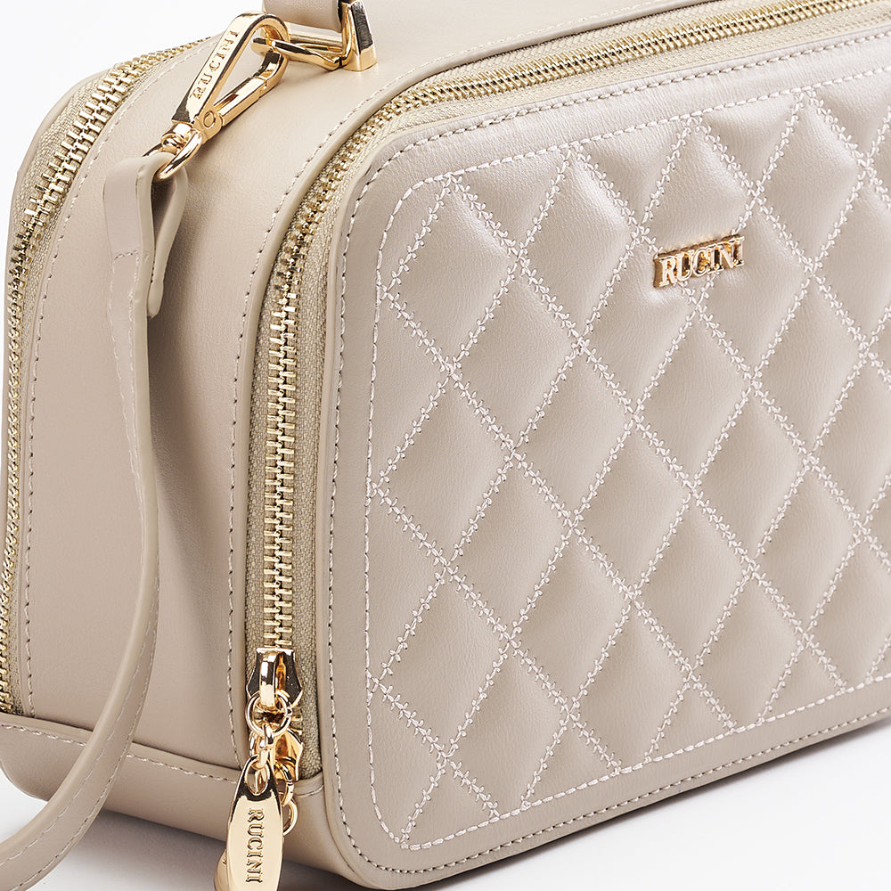 Eléa Quilted Cubic Zipper Up Crossbody Sling Bag