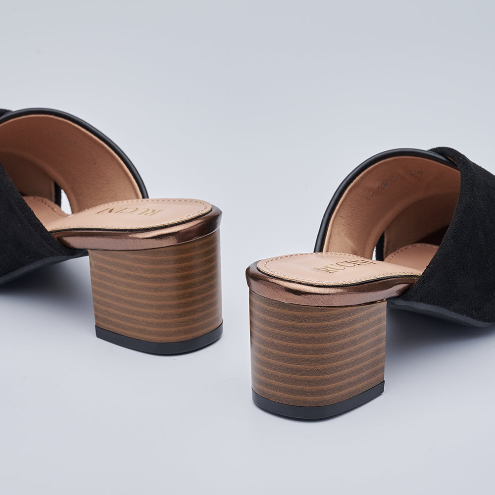 Block-Heeled Cross Band Open Toe Mules
