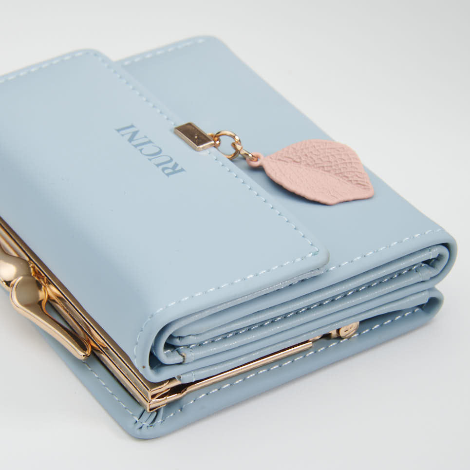 Tri-Fold Clip Top Purse with Leaf Detail
