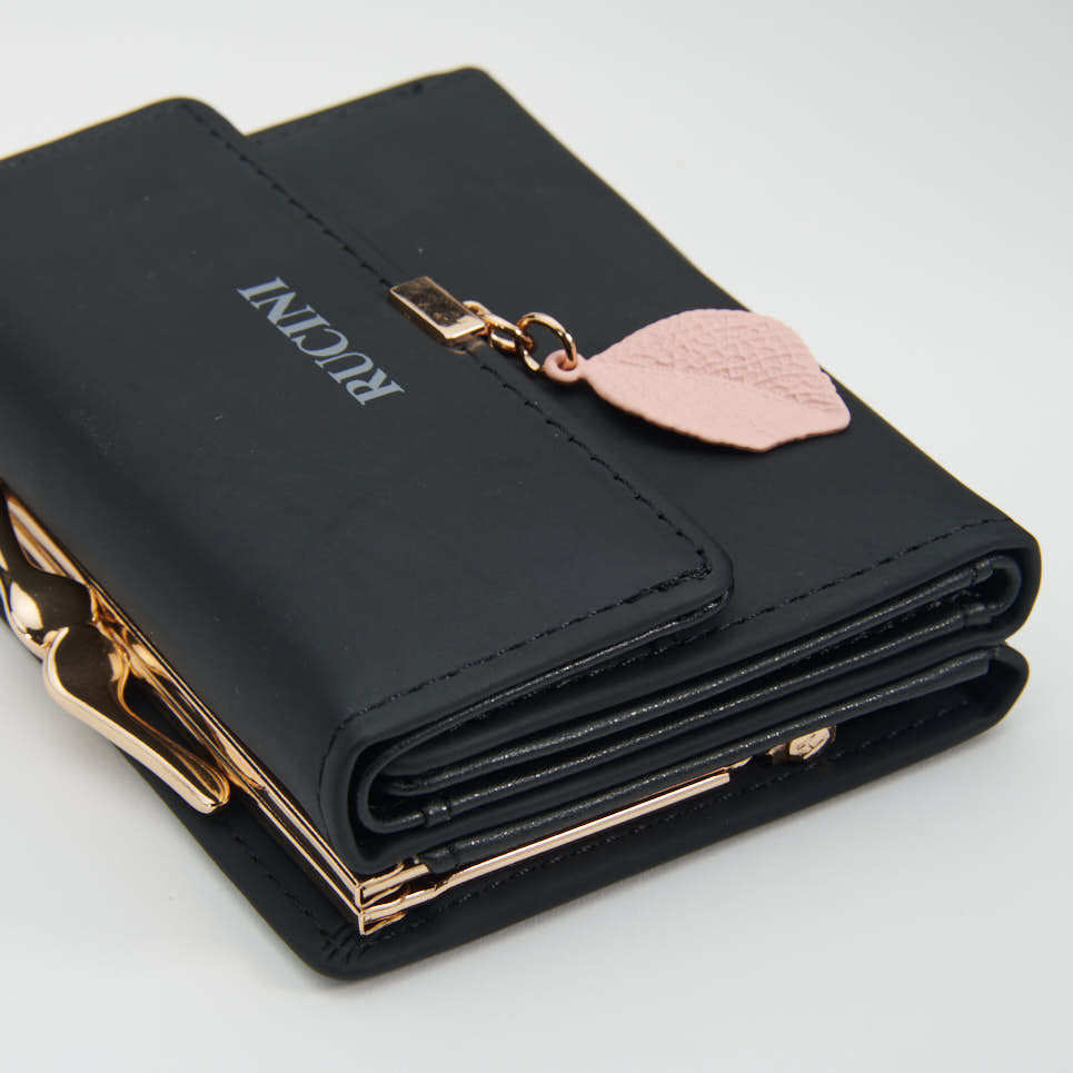 Tri-Fold Clip Top Purse with Leaf Detail