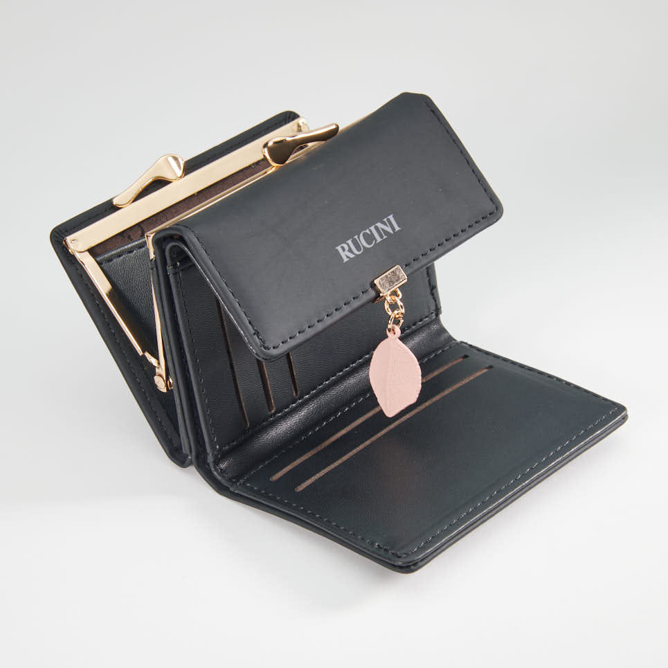 Tri-Fold Clip Top Purse with Leaf Detail