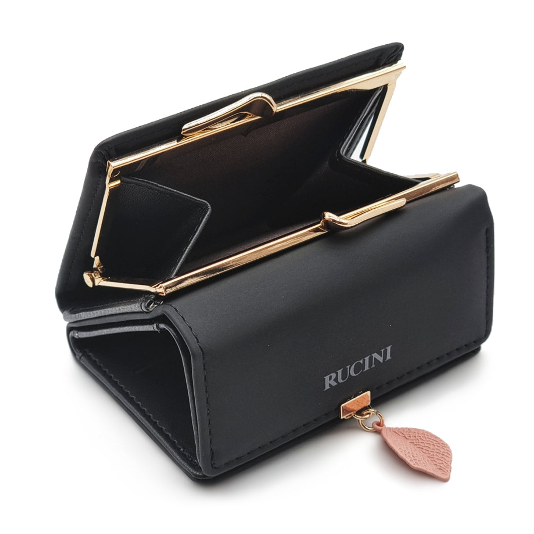 Tri-Fold Clip Top Purse with Leaf Detail