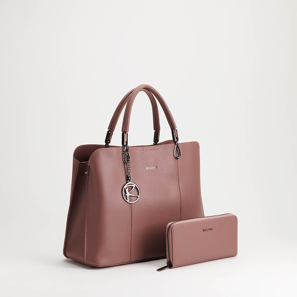 Structured Parallel Stitched Handbag 2-in-1 Set