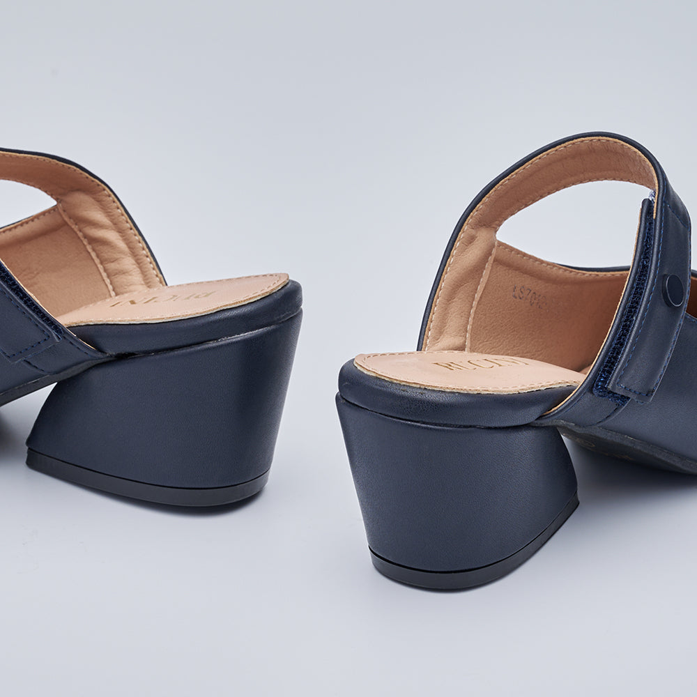Velcro Strap Heeled Closed Toe Mules