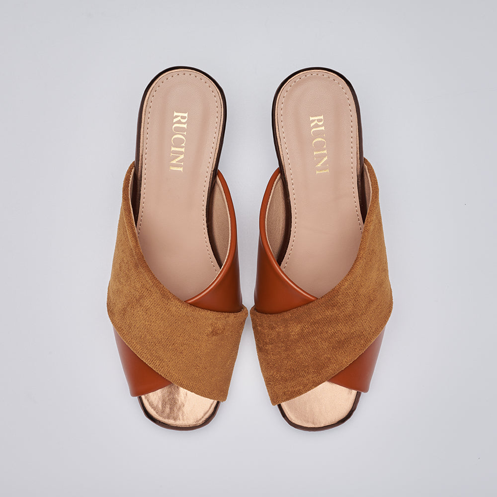 Block-Heeled Cross Band Open Toe Mules