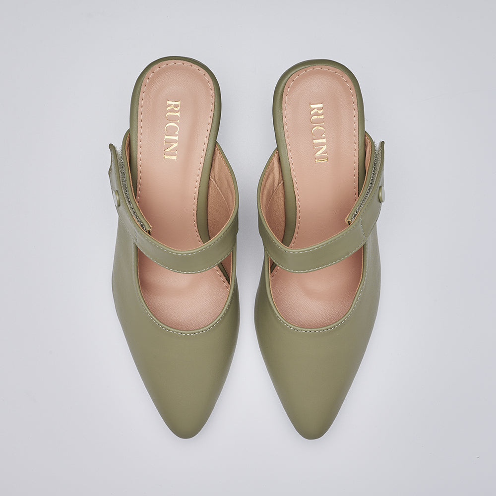 Velcro Strap Heeled Closed Toe Mules
