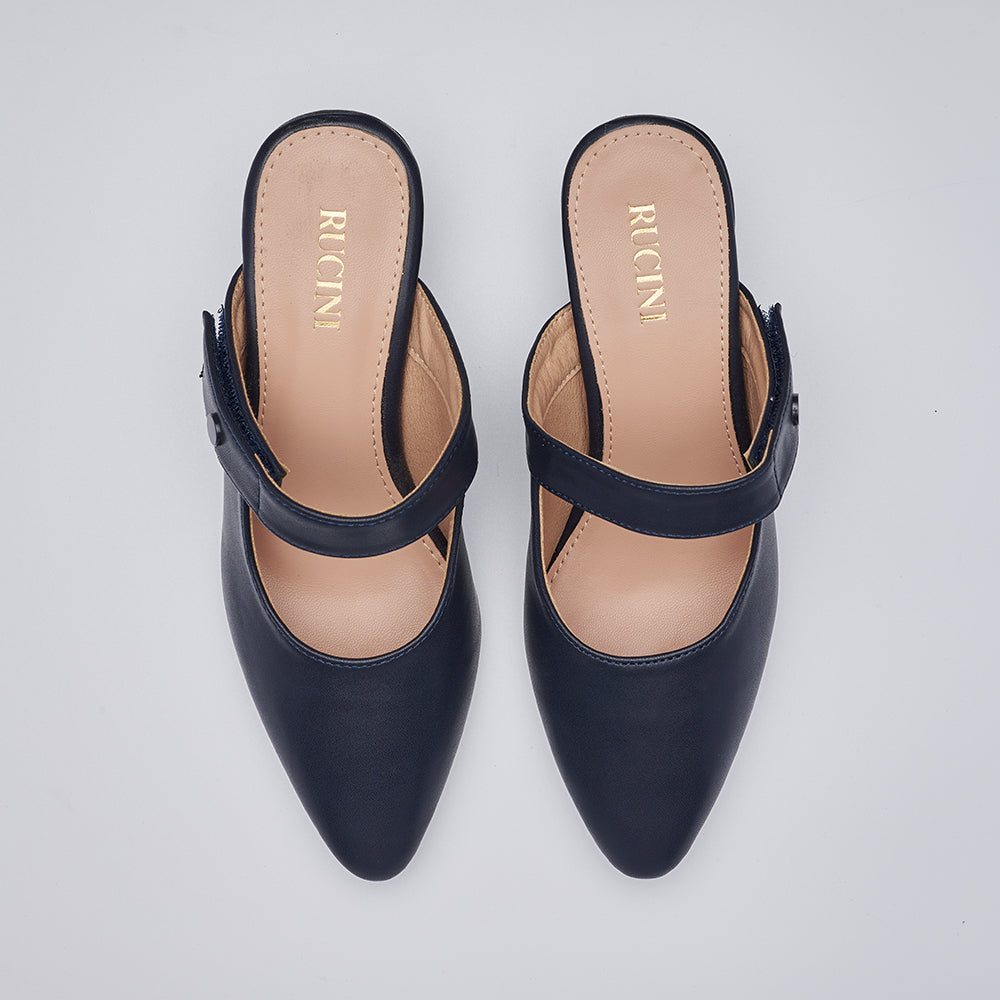 Velcro Strap Heeled Closed Toe Mules