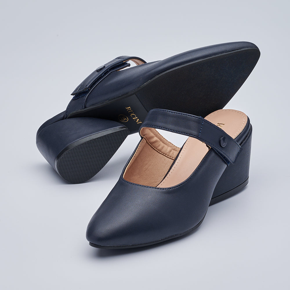 Velcro Strap Heeled Closed Toe Mules