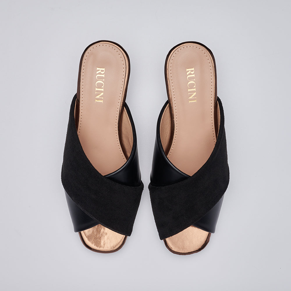 Block-Heeled Cross Band Open Toe Mules