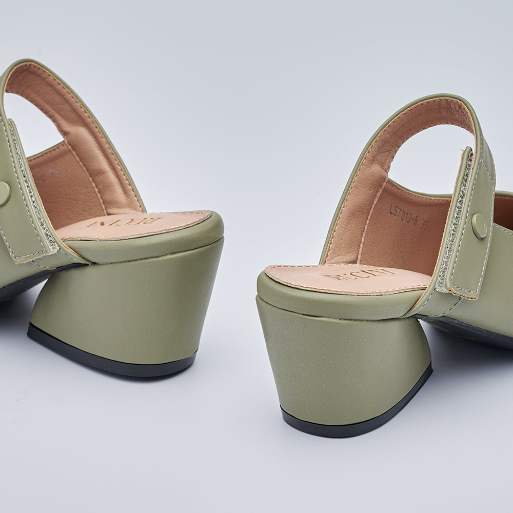 Velcro Strap Heeled Closed Toe Mules