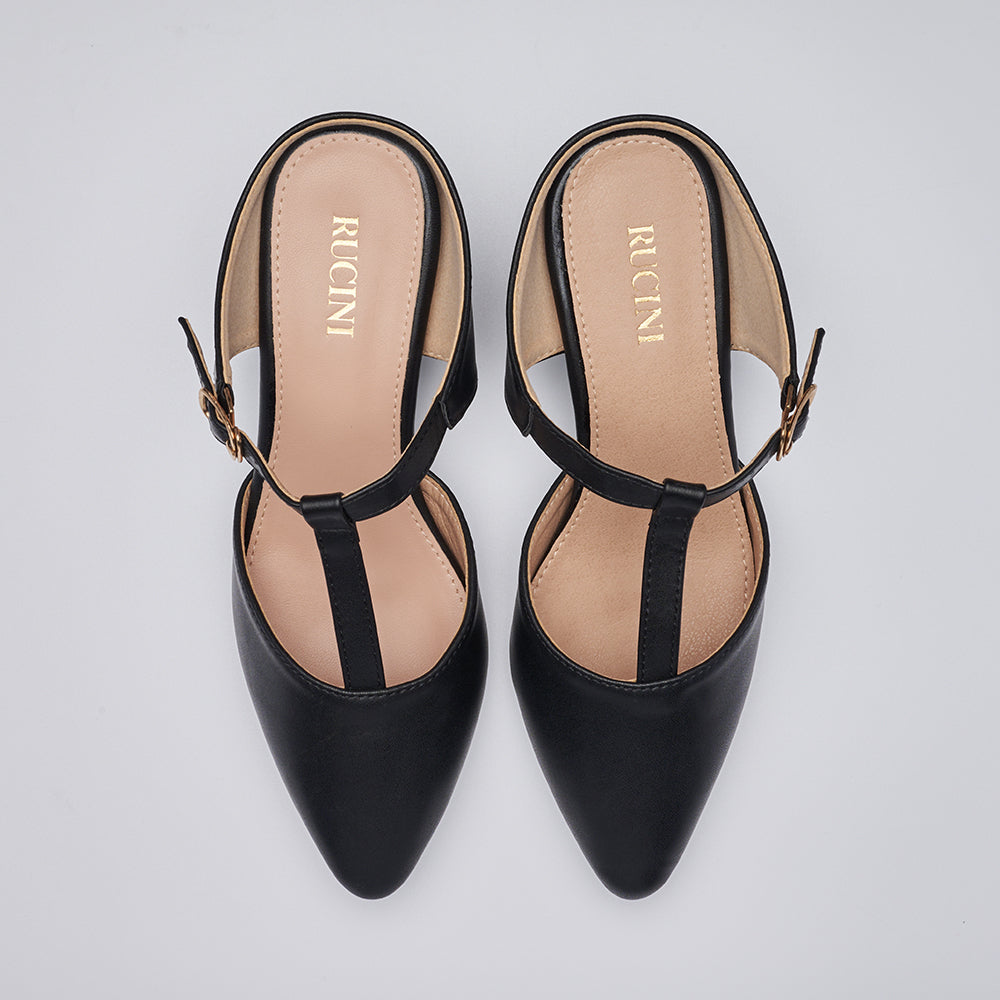 Front Strap Heeled Mules
