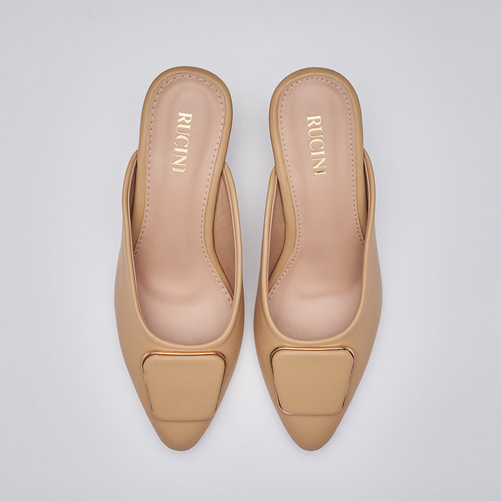 Pointed Toe Heeled Mules with Ornament