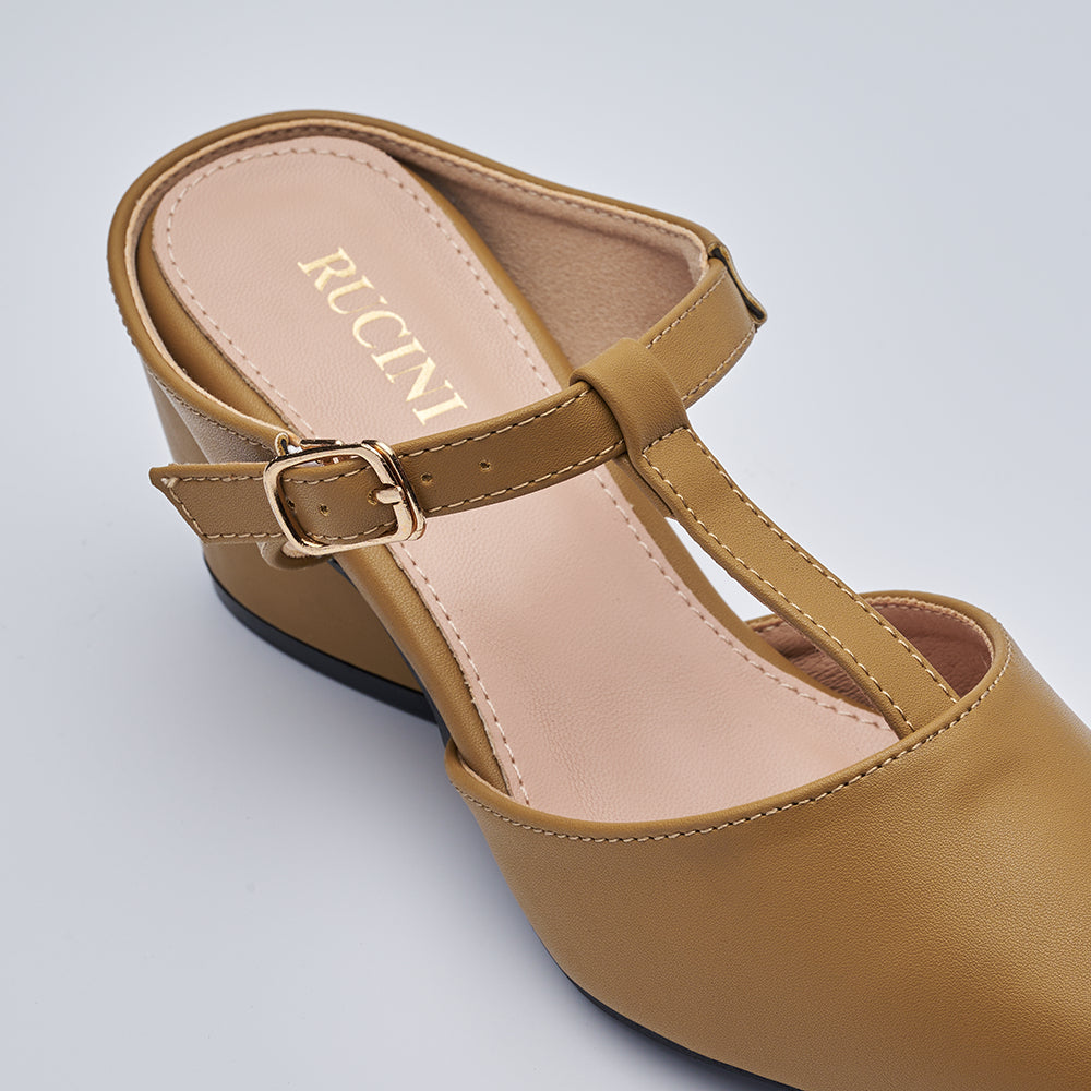 Front Strap Heeled Mules