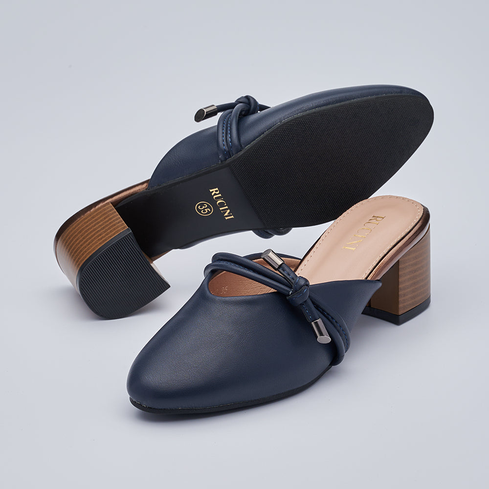 Block-Heeled Closed Toe Mules
