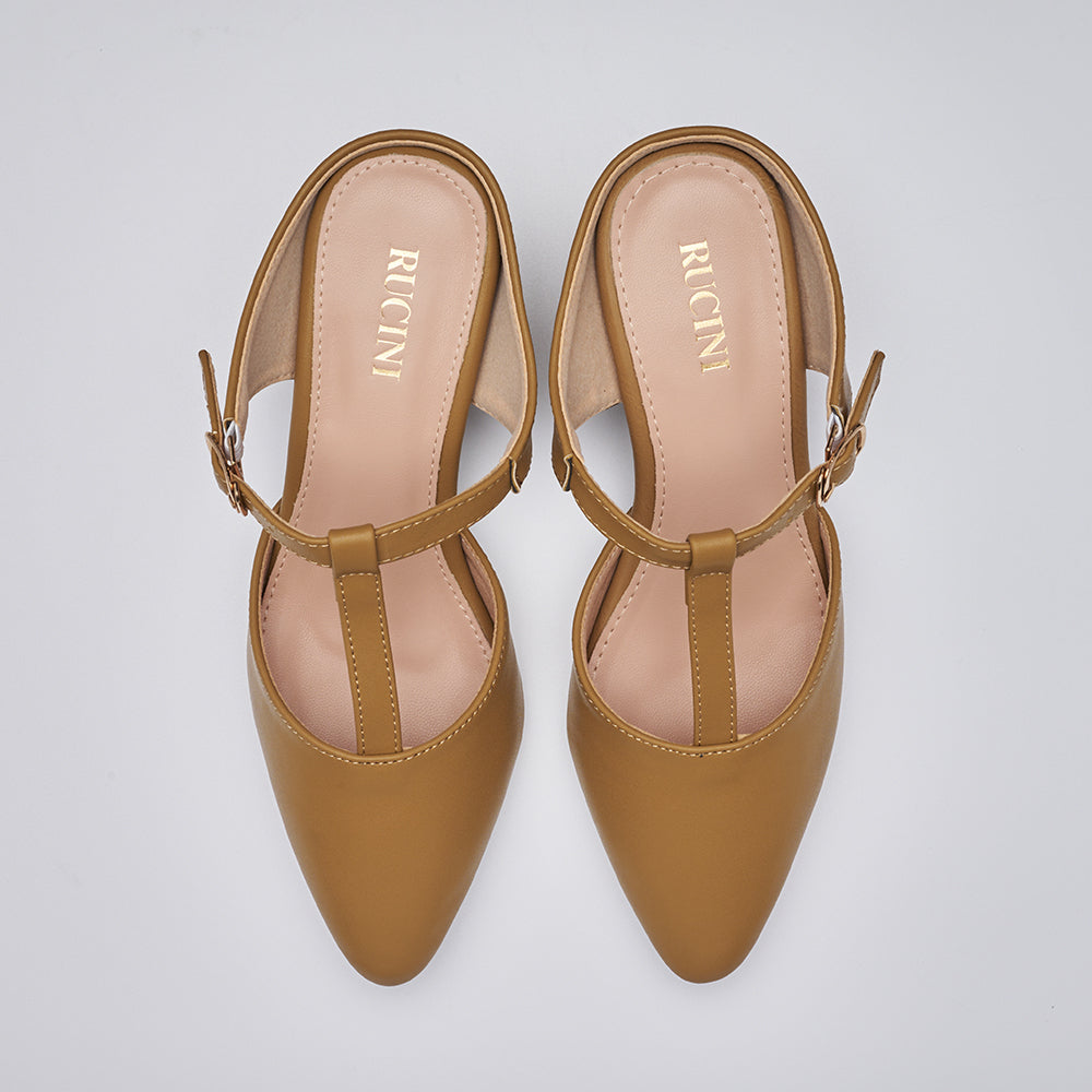 Front Strap Heeled Mules