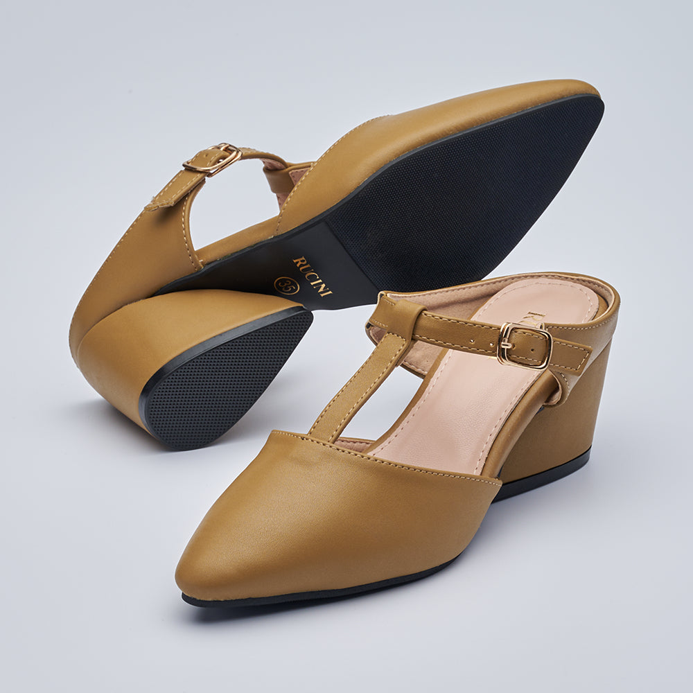 Front Strap Heeled Mules