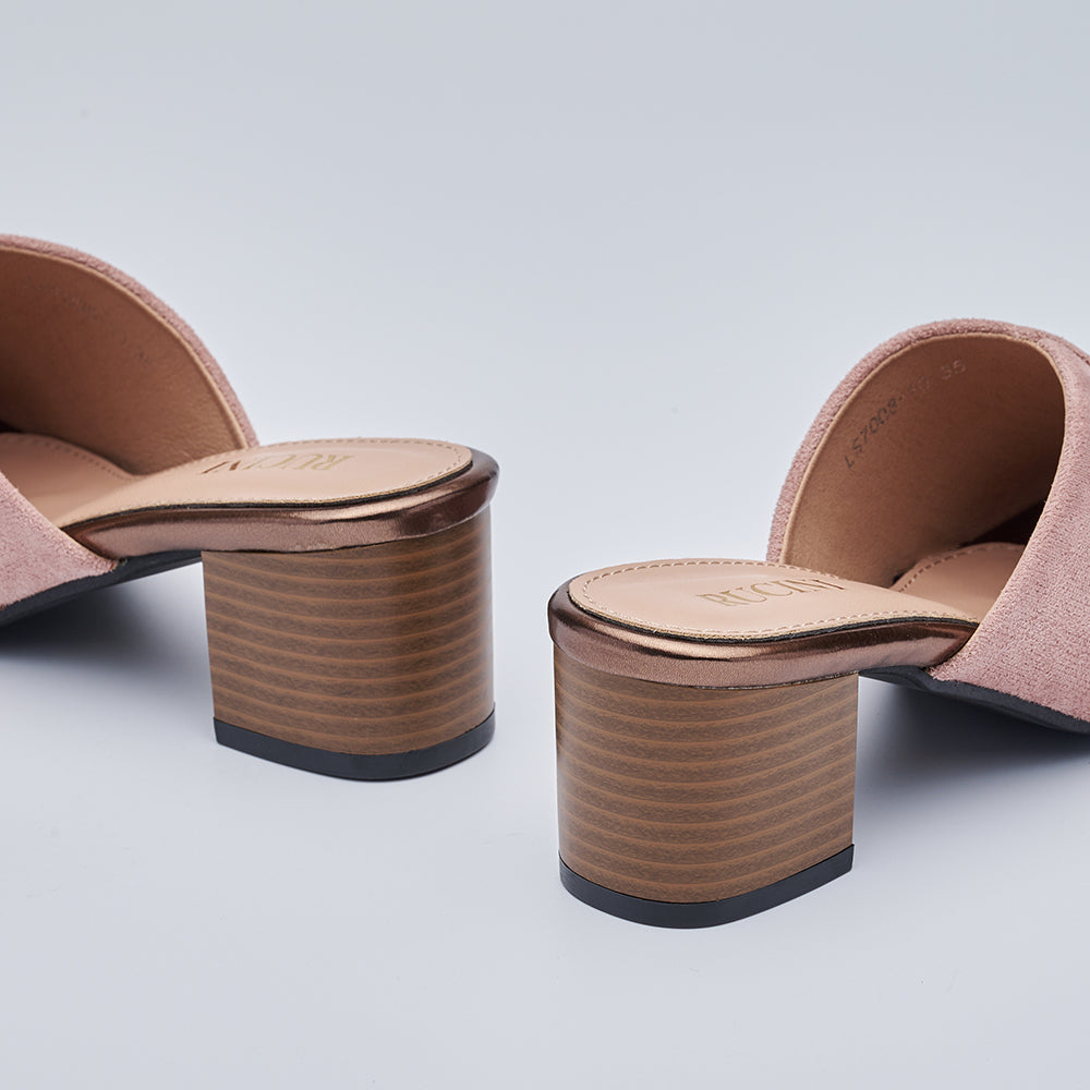 Block-Heeled Suede Mules