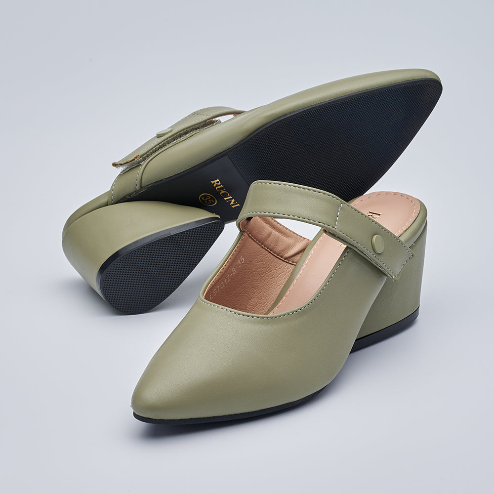 Velcro Strap Heeled Closed Toe Mules