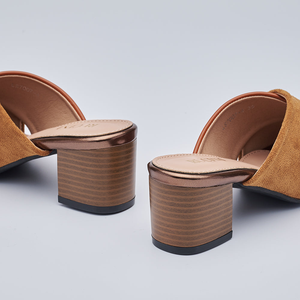Block-Heeled Cross Band Open Toe Mules