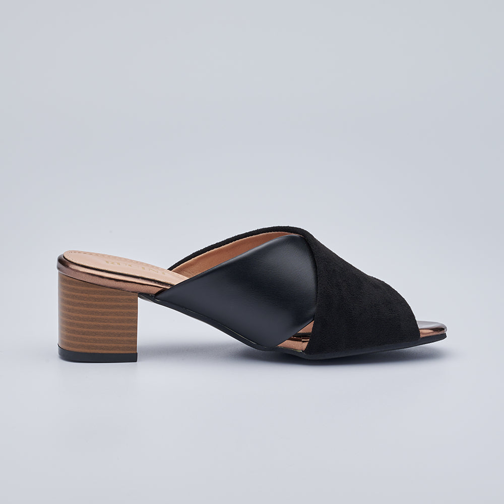 Block-Heeled Cross Band Open Toe Mules