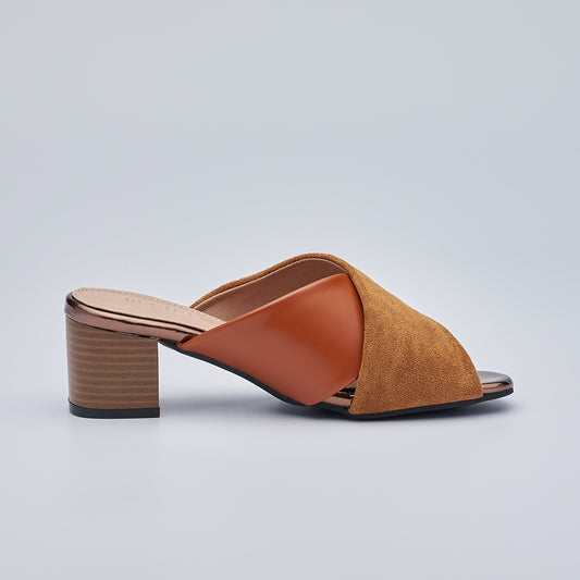 Block-Heeled Cross Band Open Toe Mules