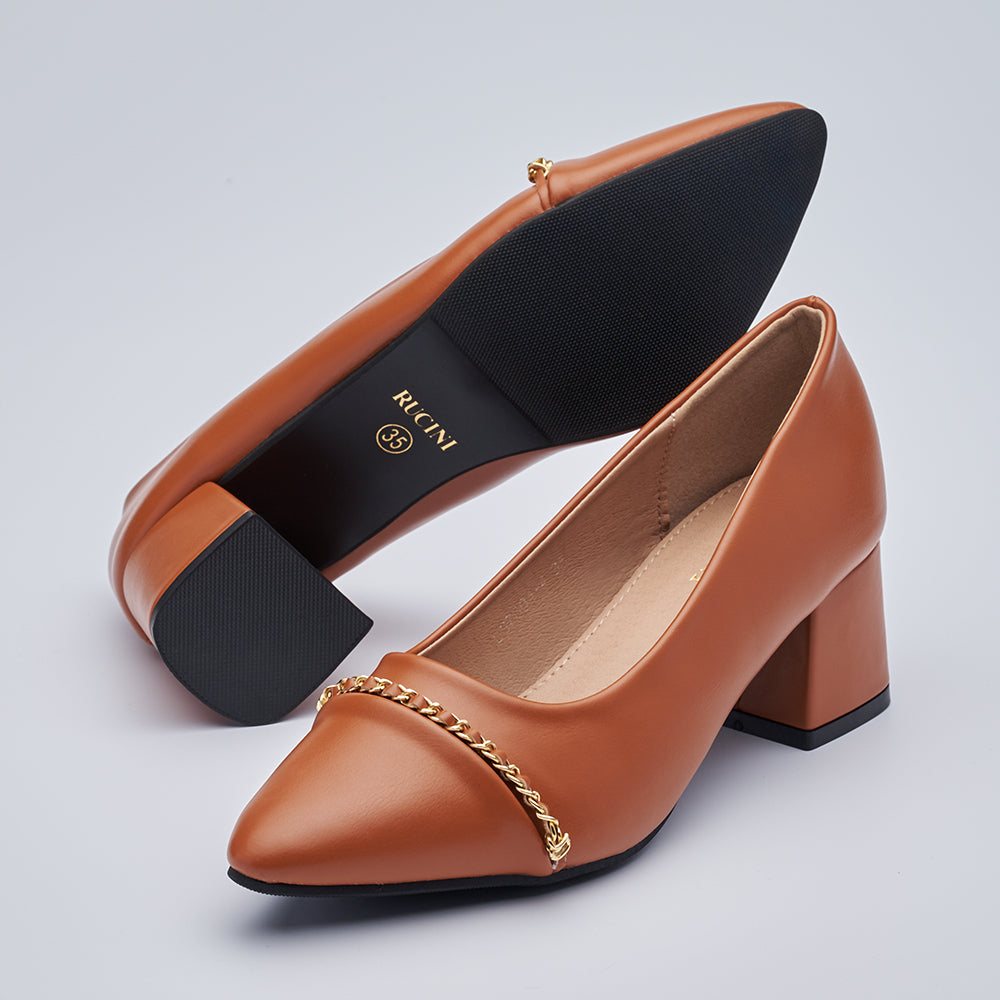 Block-Heeled Chain Court Shoes