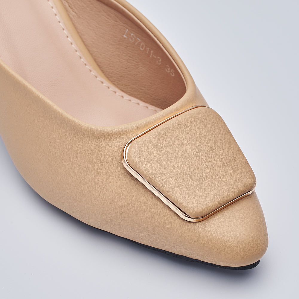 Pointed Toe Heeled Mules with Ornament